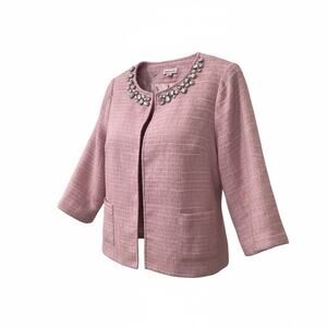 Joan Rivers 1x plus classic jeweled neckline coquette pink blazer